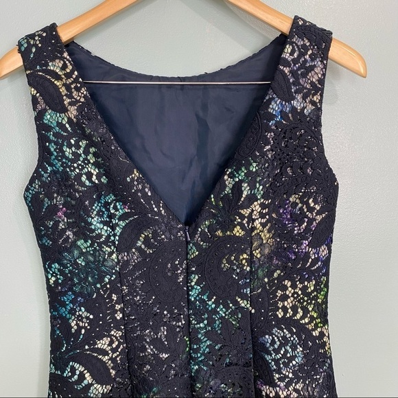 Theia Navy Lace Multi Mermaid Rainbow Color Cocktail Dress 882878 Sz 4 - Picture 6 of 9